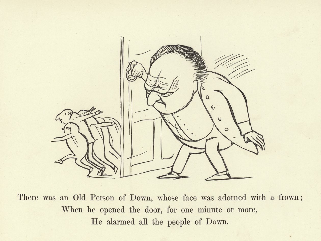 Havia uma Pessoa de Down, cujo rosto estava adornado com uma carranca de Edward Lear