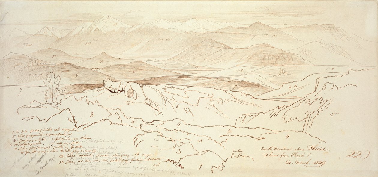 Vista das montanhas acima de Phonia, 1849 de Edward Lear