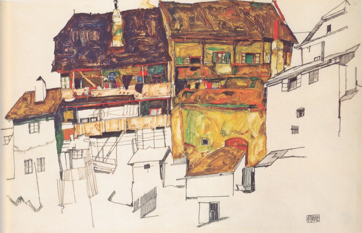 Casas antigas em Krumlov de Egon Schiele