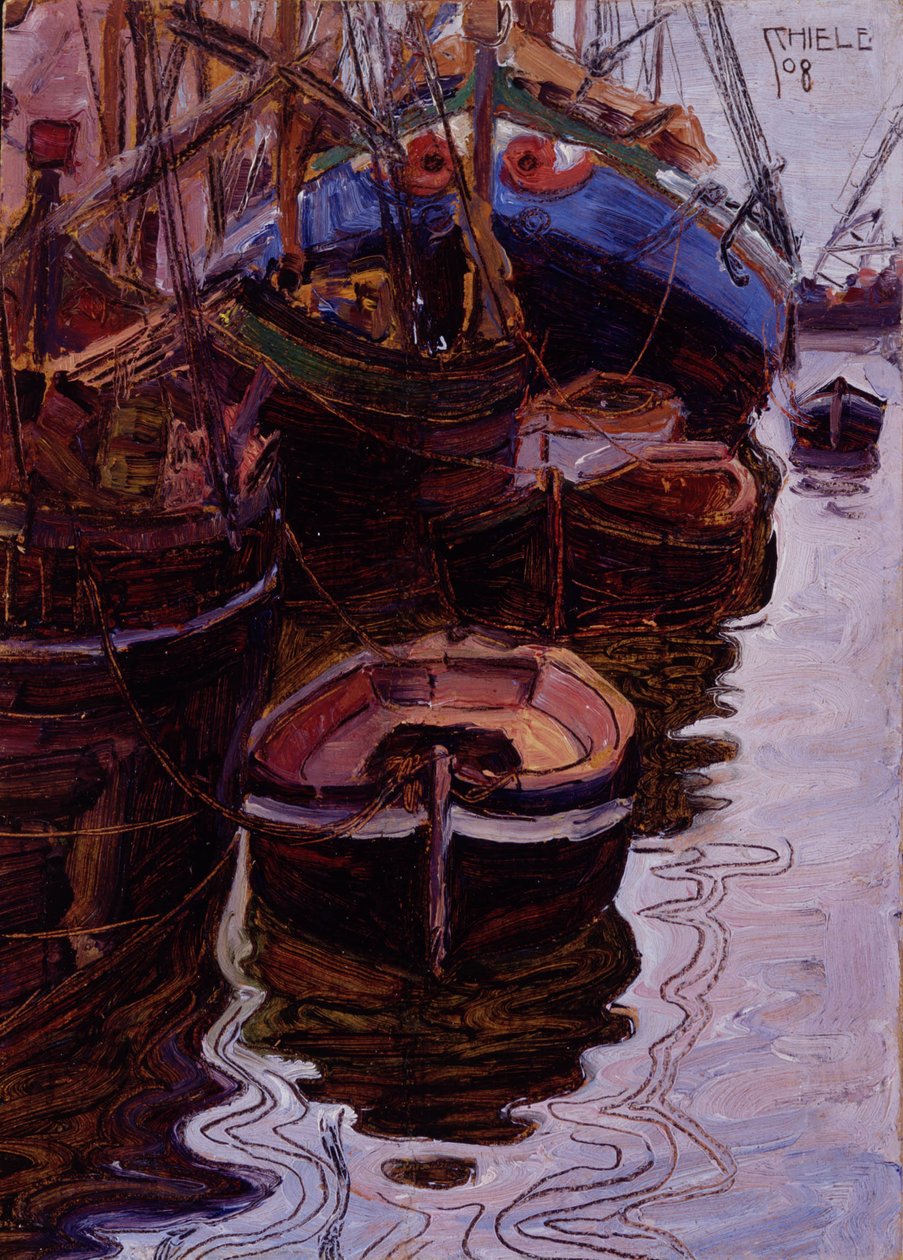 Barcos no porto de Trieste de Egon Schiele