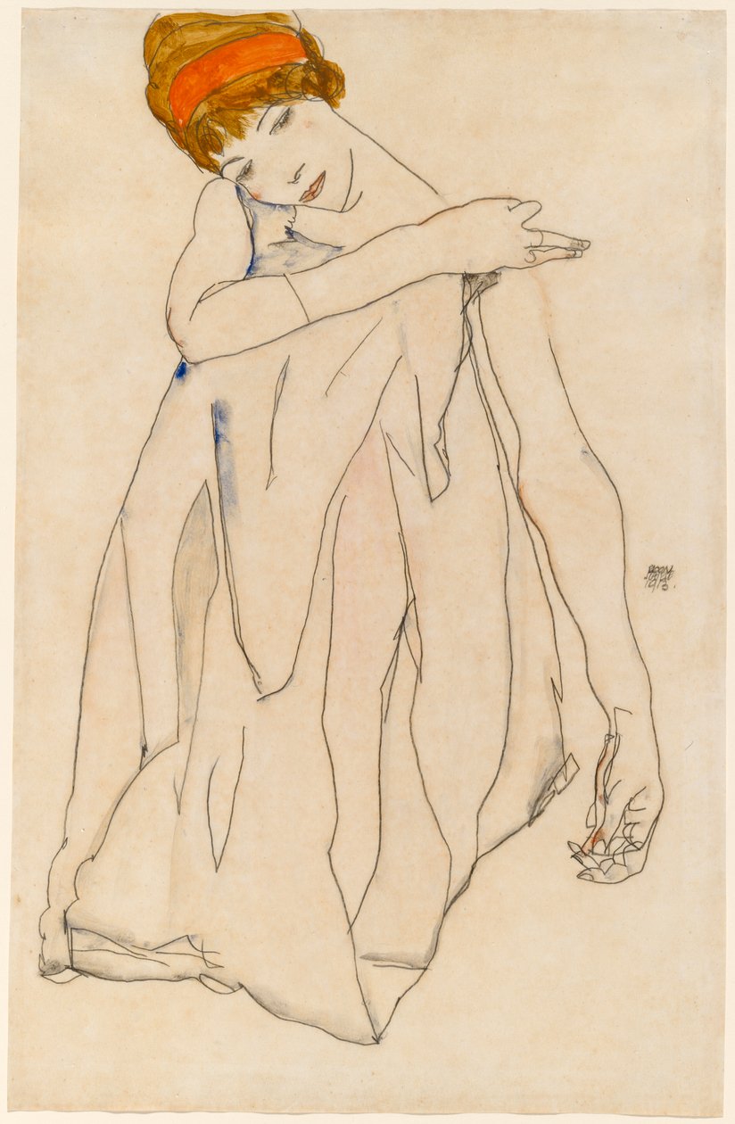 Bailarina (Die Tänzerin), 1913 (wc e guache sobre grafite em papel de palha) de Egon Schiele