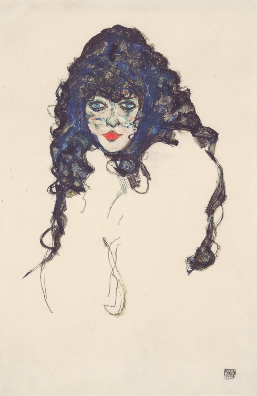 Mulher, com, cabelo preto de Egon Schiele
