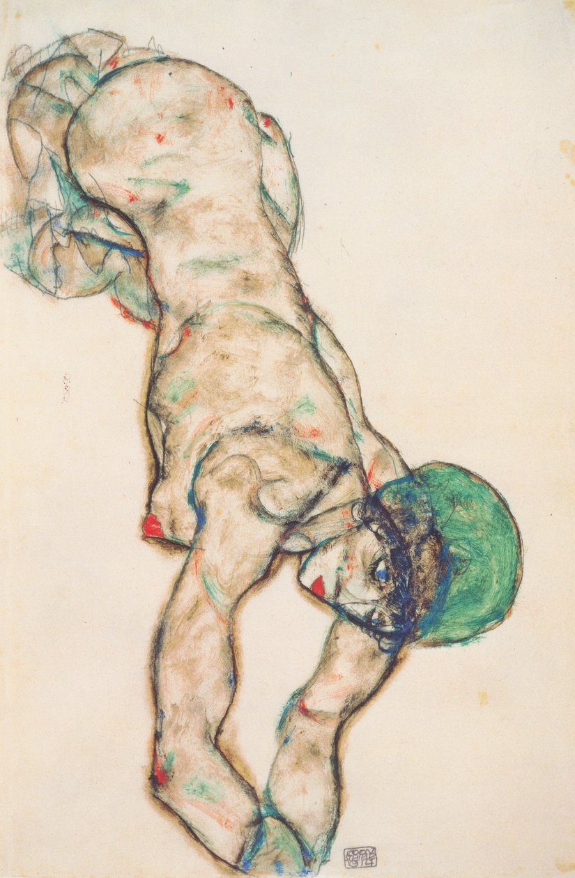 Mulher nua com capuz verde de Egon Schiele