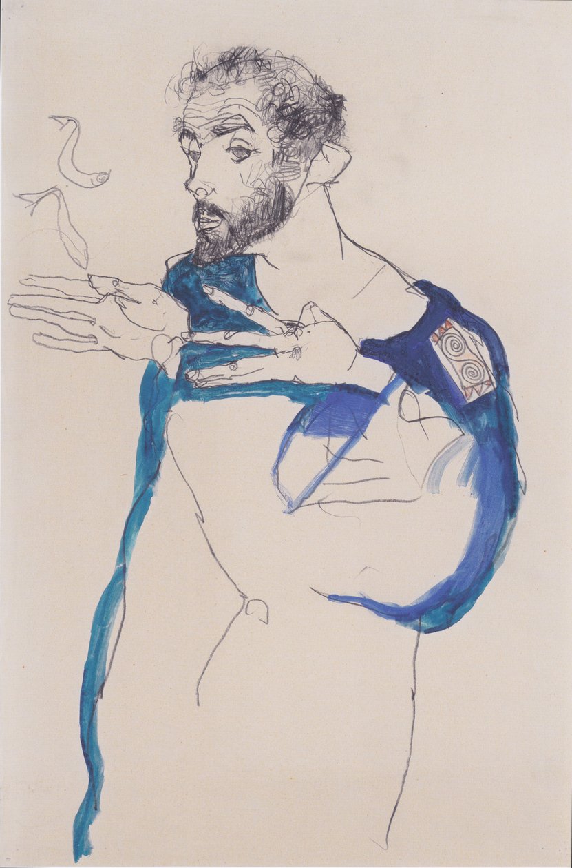 Gustav Klimt no casaco do pintor azul de Egon Schiele
