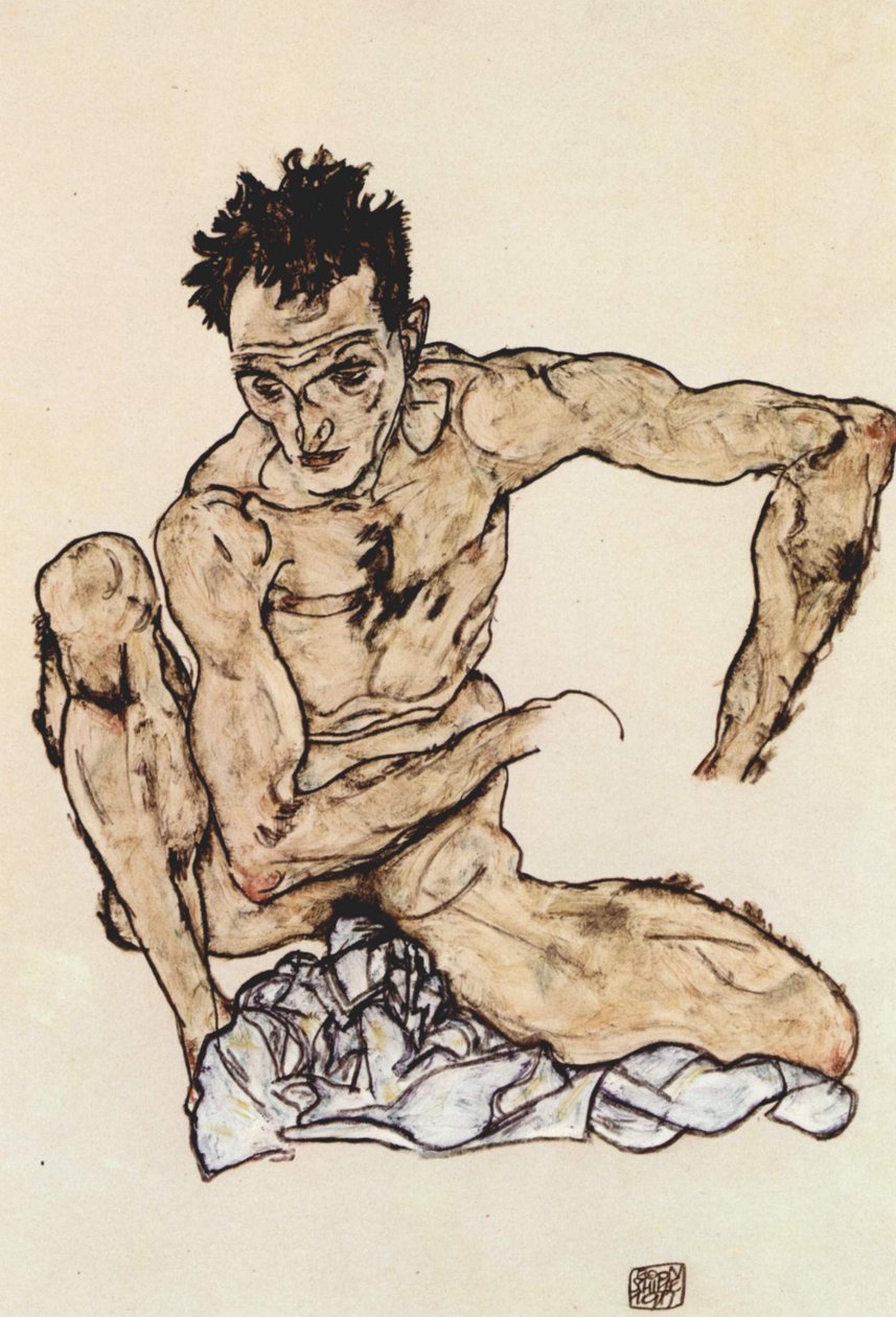 Agachado nu masculino de Egon Schiele
