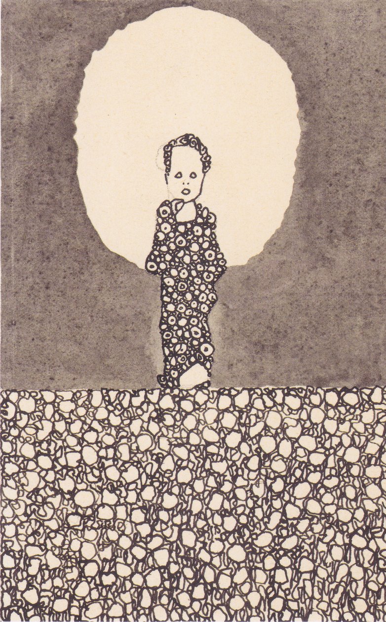 Criança, com, nimbus, ligado, um, flor, prado de Egon Schiele