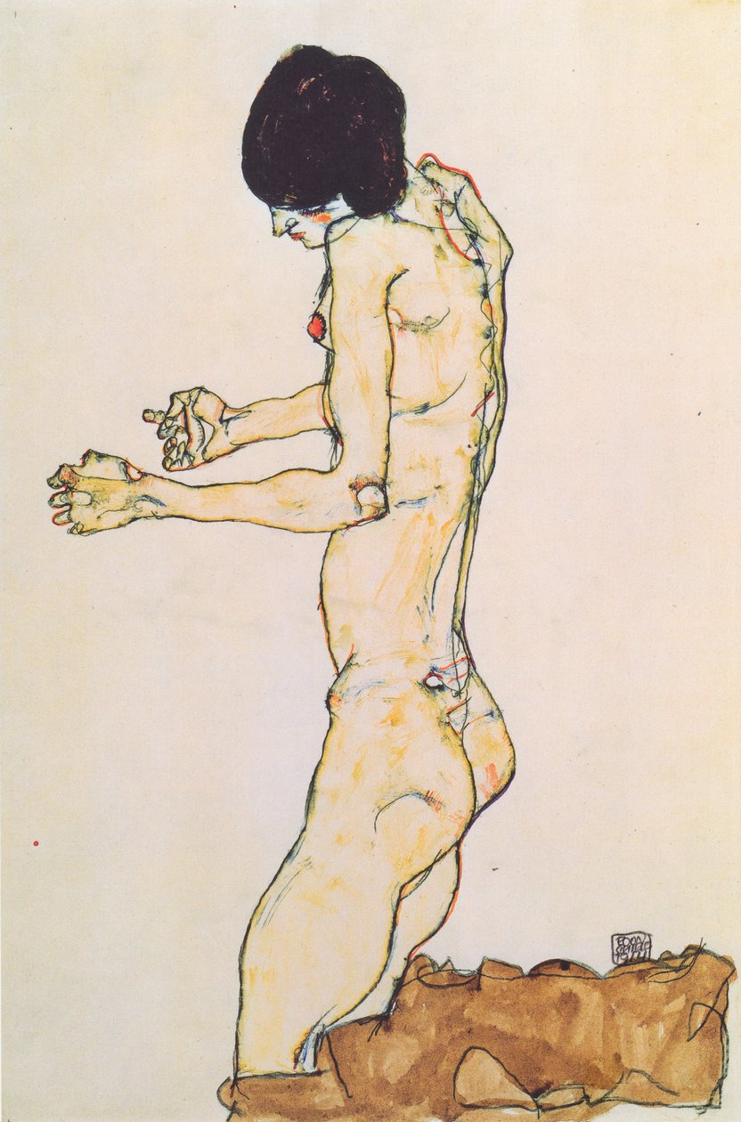 Ajoelhando ato da mulher com os braços estendidos de Egon Schiele
