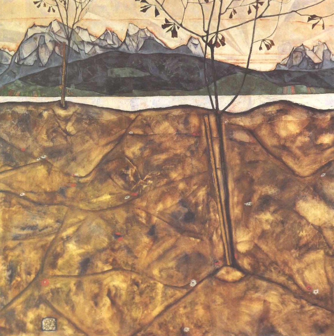 Paisagem com duas árvores de Egon Schiele