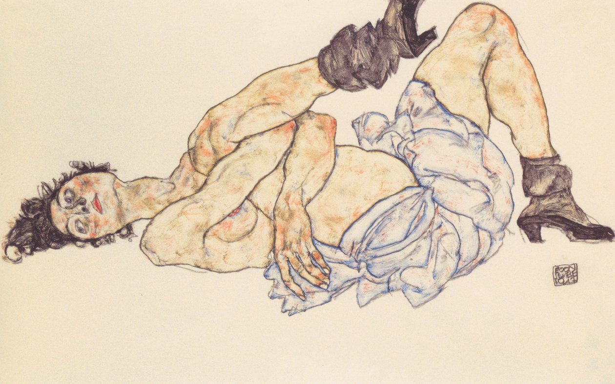 Deitada nu feminino de Egon Schiele