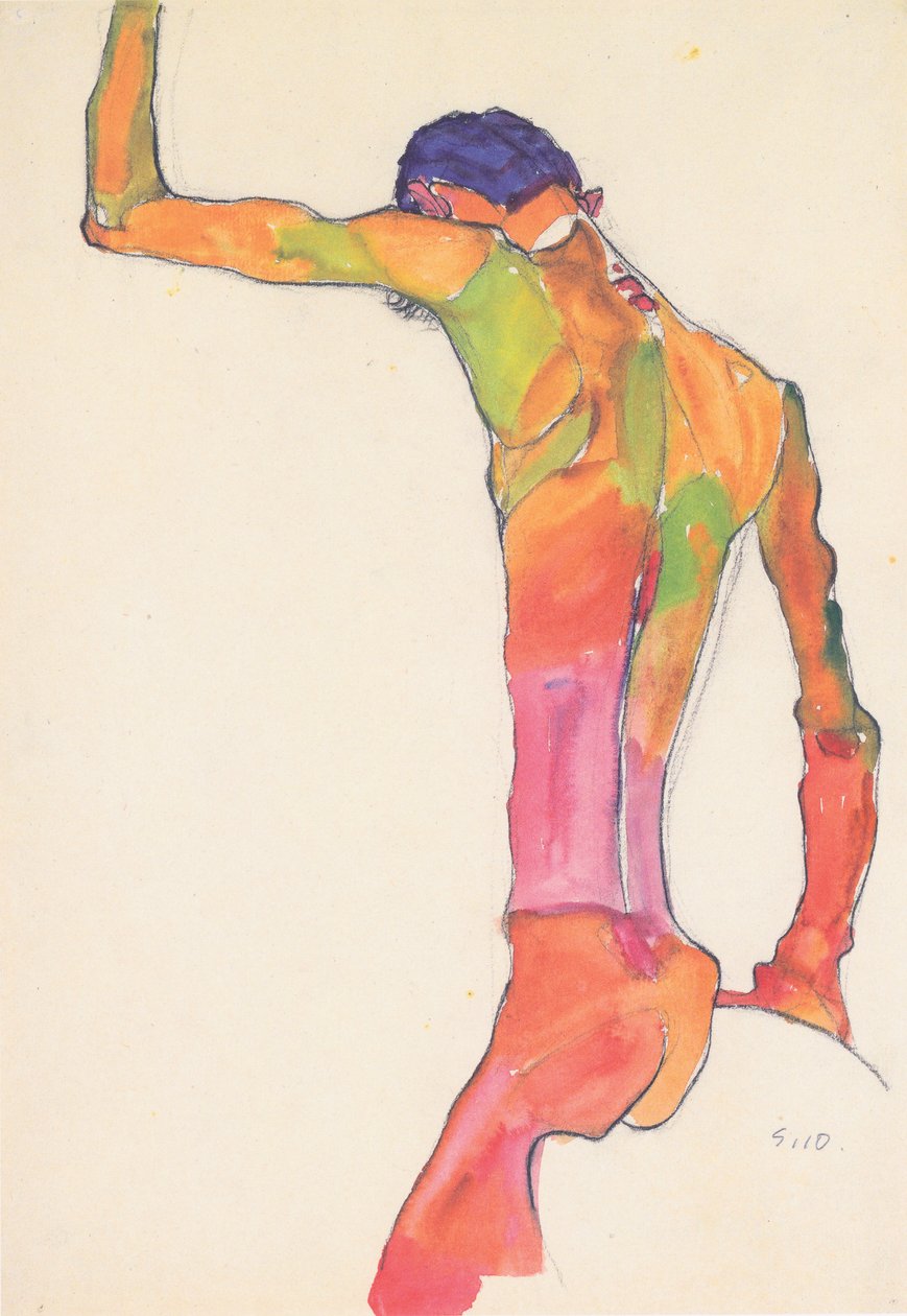 Macho nu com o braço levantado de Egon Schiele