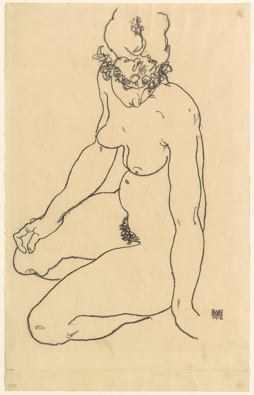 Nua mulher sentada, 1918 de Egon Schiele