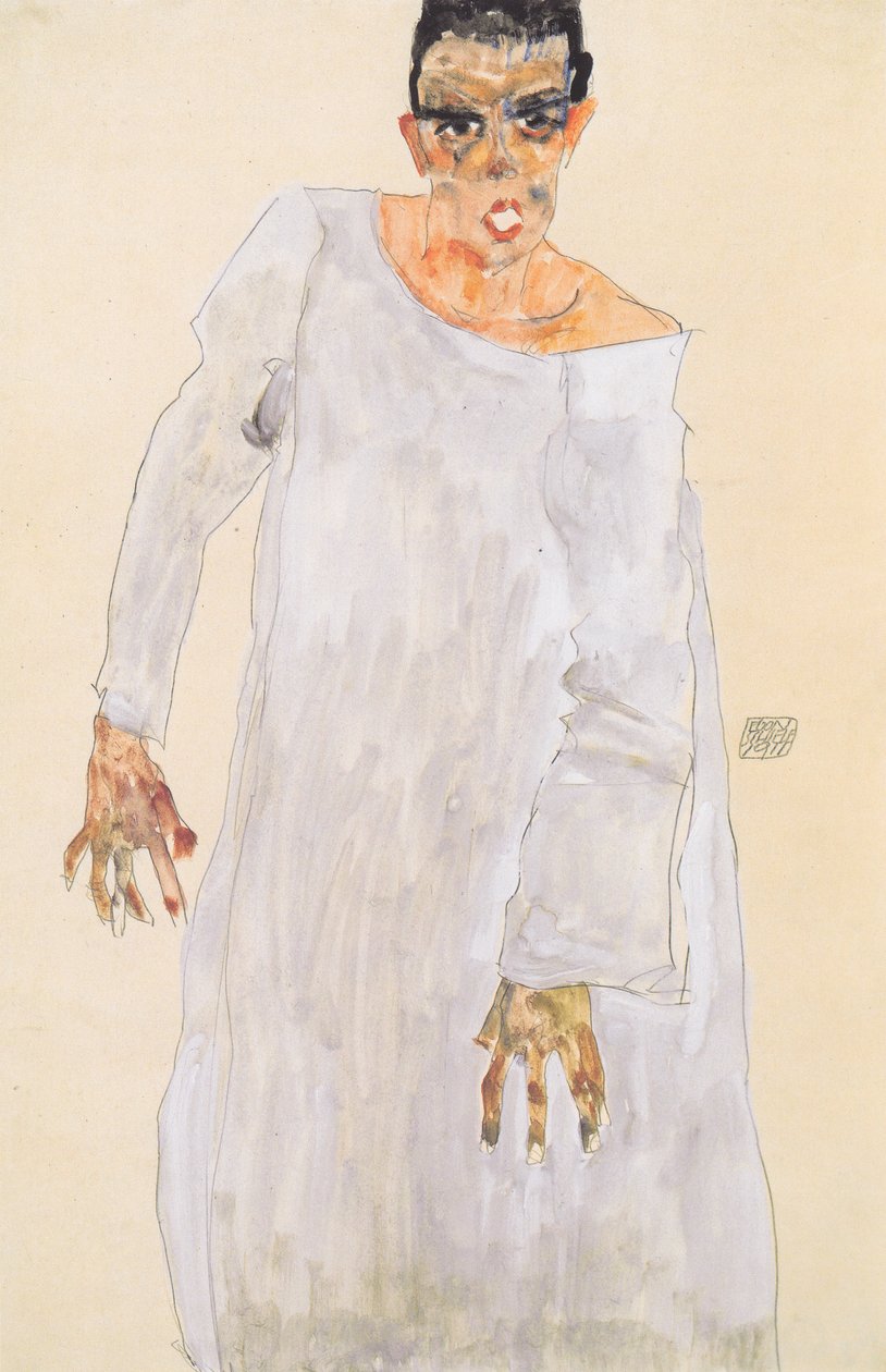 Auto-retrato em roupão branco de Egon Schiele