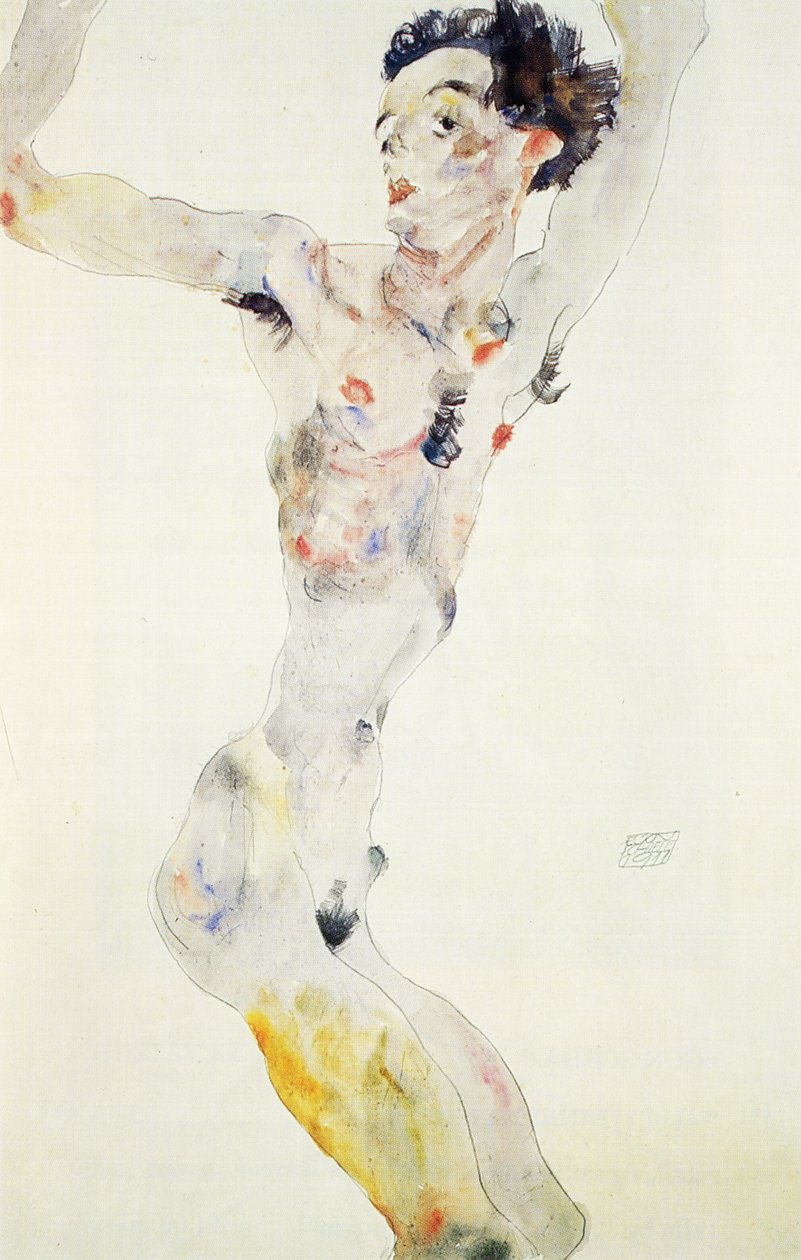 Auto-retrato, 1911 (lápis e papel higiênico) de Egon Schiele