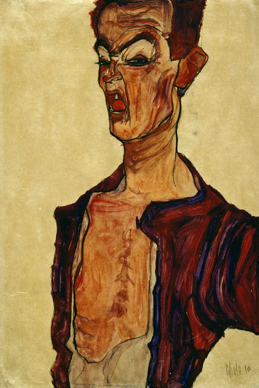 Auto-retrato, gritando de Egon Schiele