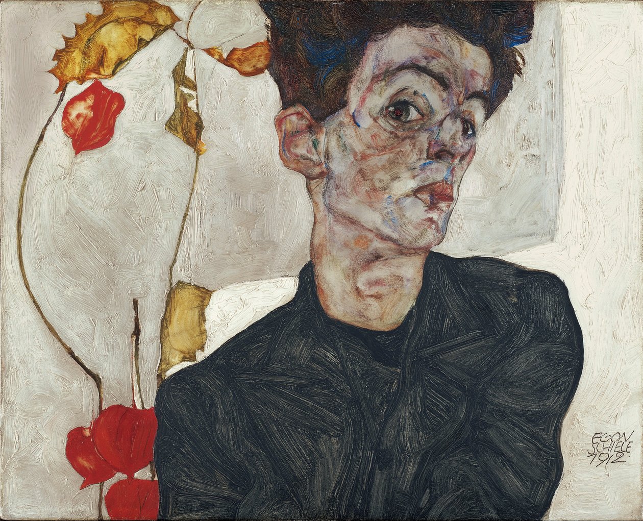 Auto-retrato com Physalis de Egon Schiele