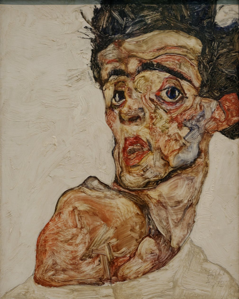 Auto-portait com ombro nu levantado de Egon Schiele