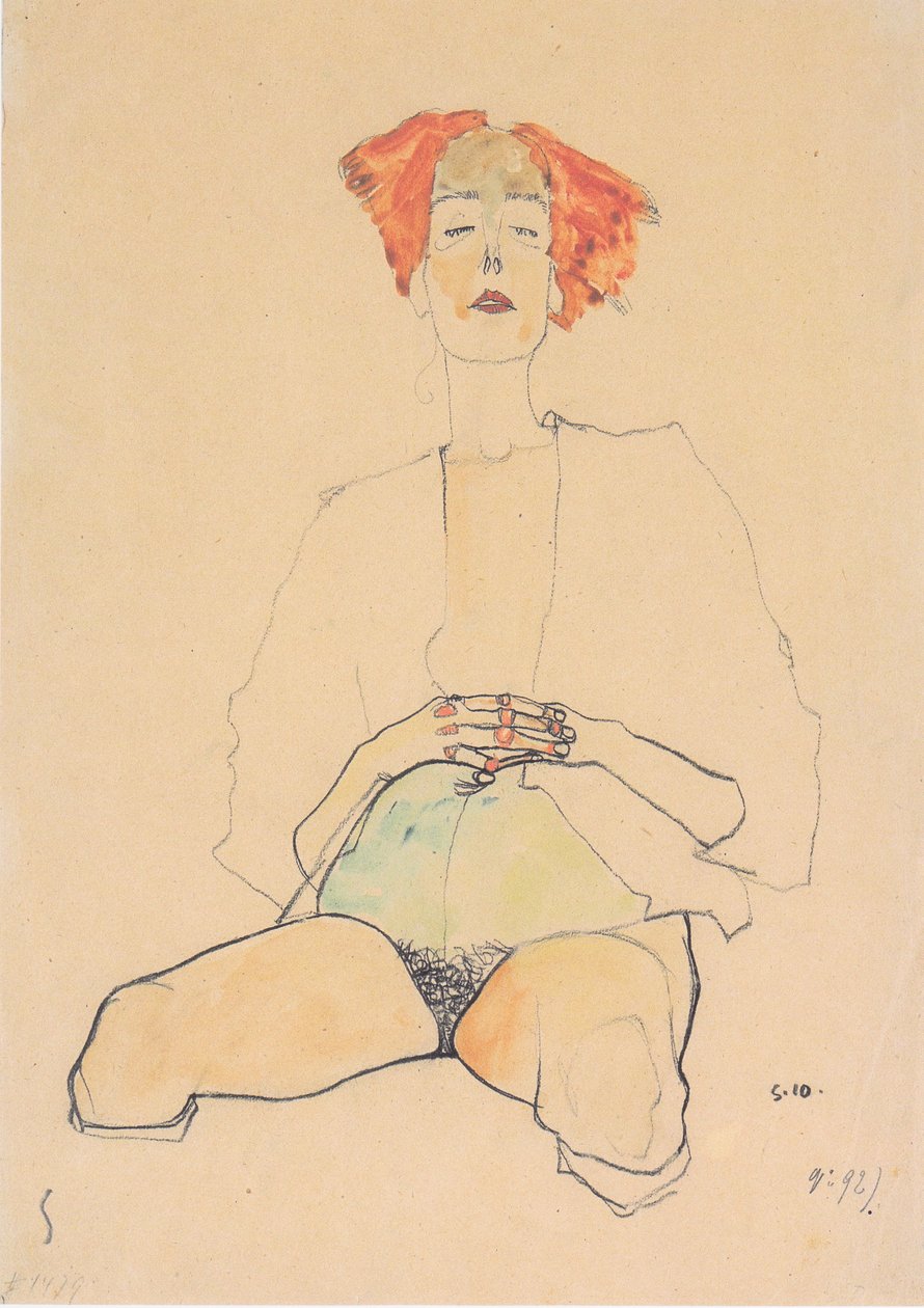 Sentado meio ato com cabelo ruivo de Egon Schiele