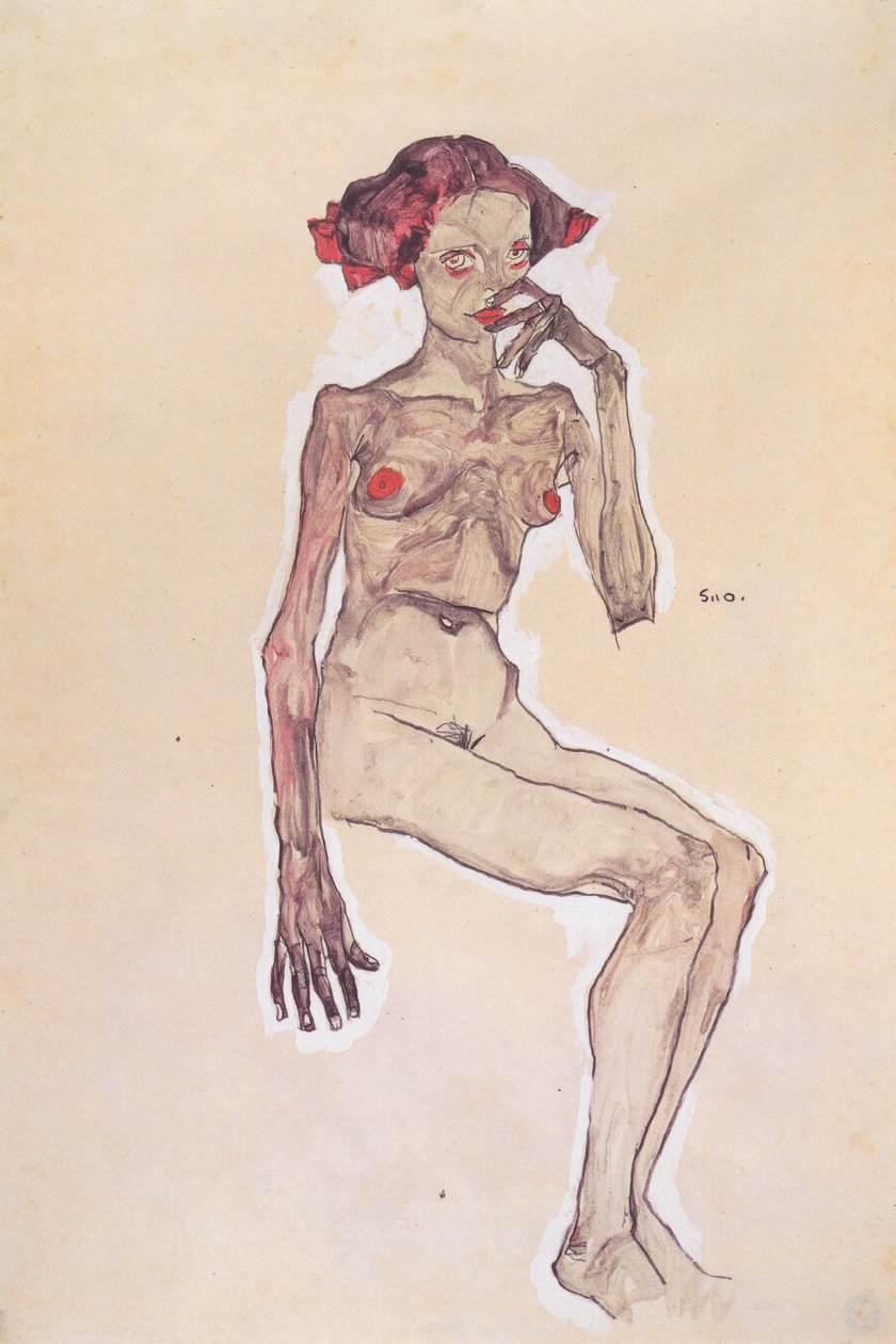 Ato de menina sentada de Egon Schiele