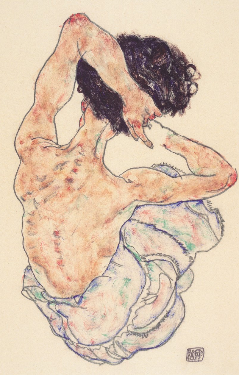 Ato sentado de costas de Egon Schiele