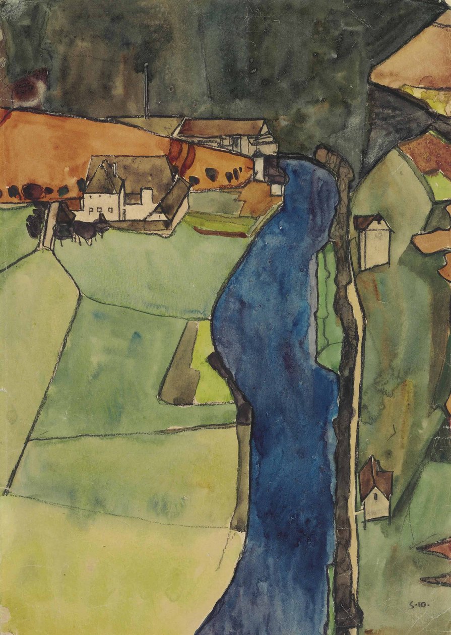 Cidade no rio azul de Egon Schiele