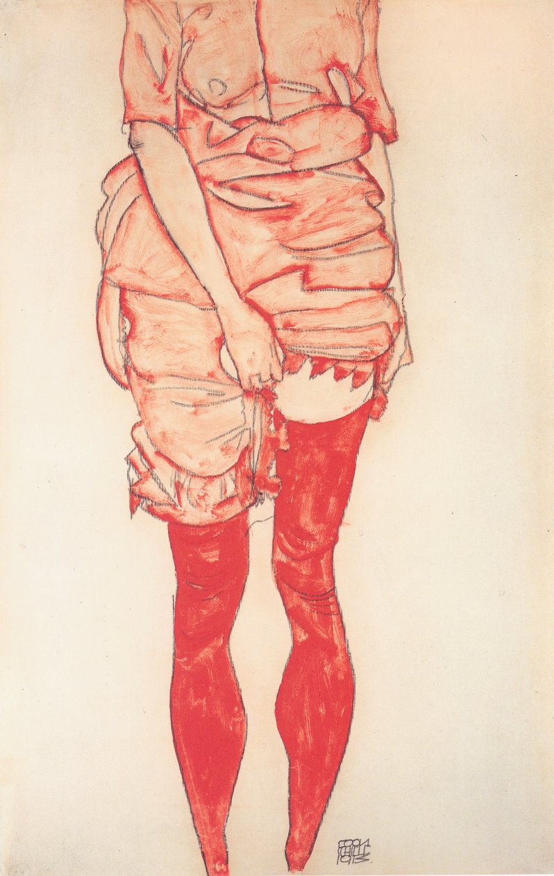 Mulher em pé em vermelho de Egon Schiele
