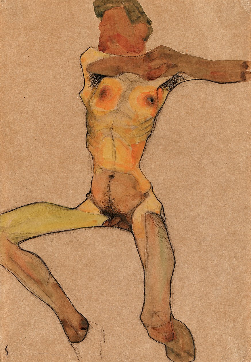 Nu masculino, amarelo, 1910 de Egon Schiele