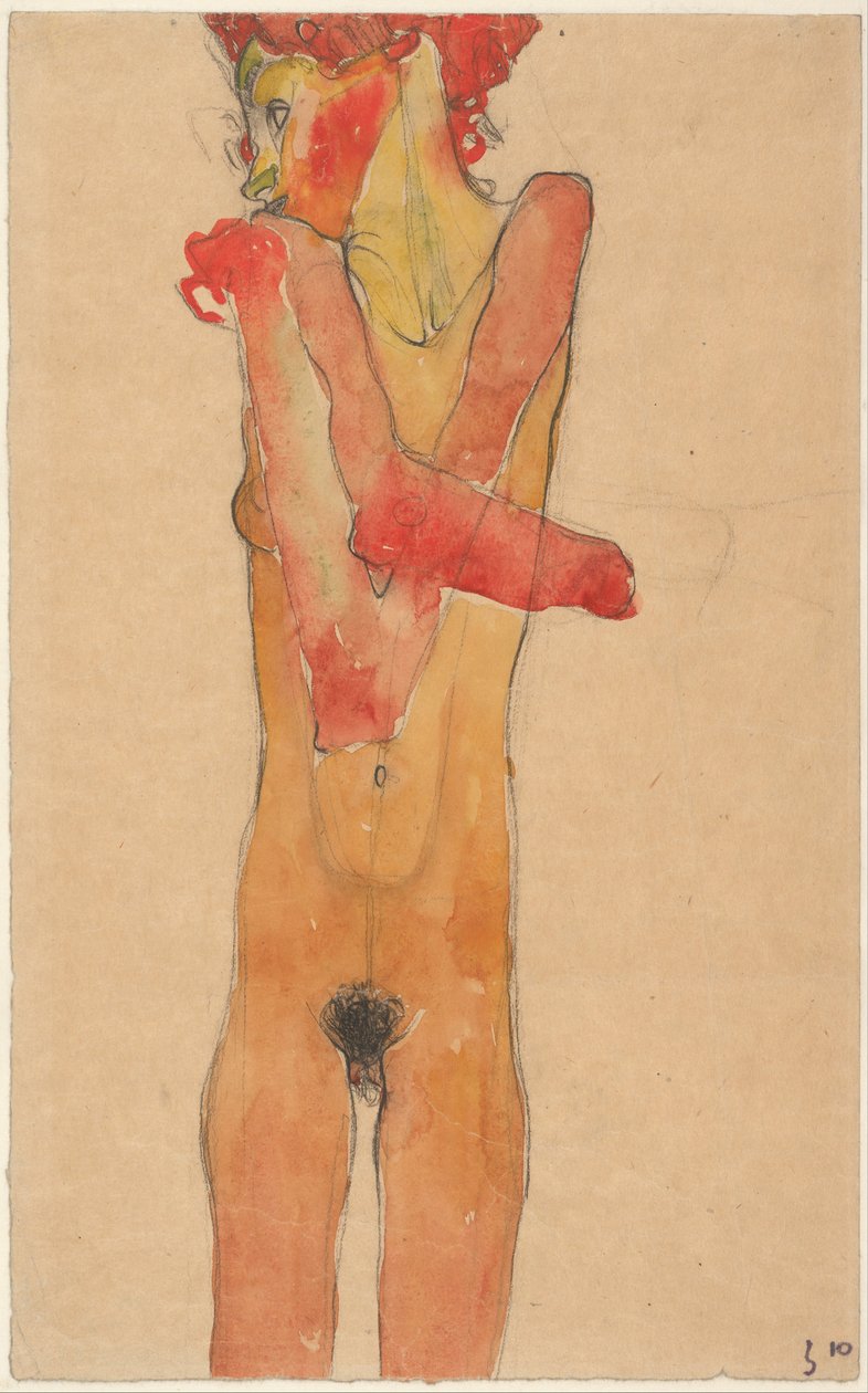 Menina nua com braços cruzados, 1910 de Egon Schiele