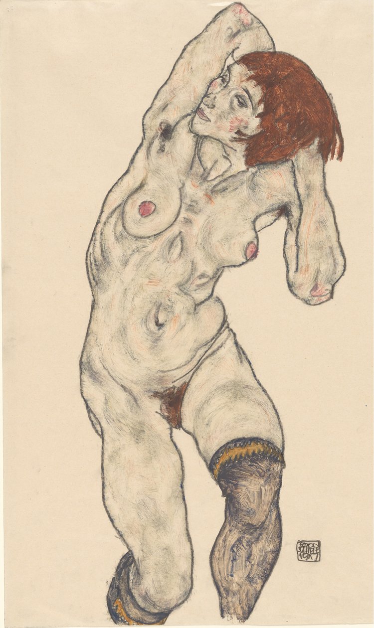 Nu em meias pretas, 1917. de Egon Schiele