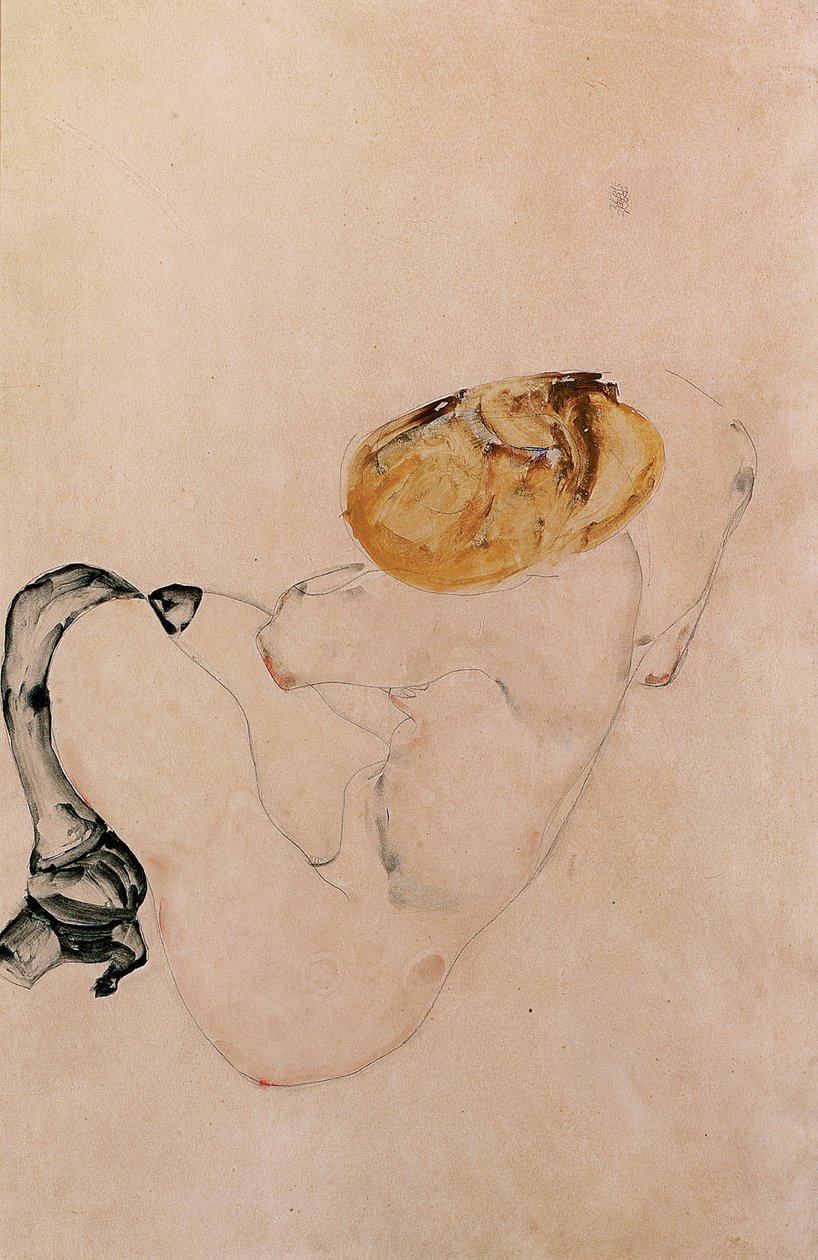 Jovem assustada e agachada, 1912 de Egon Schiele