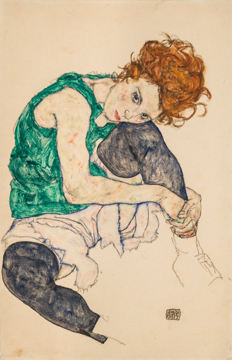 Mulher sentada com joelhos dobrados, 1917 de Egon Schiele
