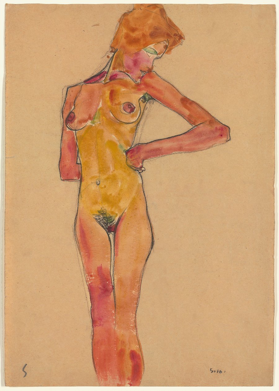 Nu feminino em pé de Egon Schiele