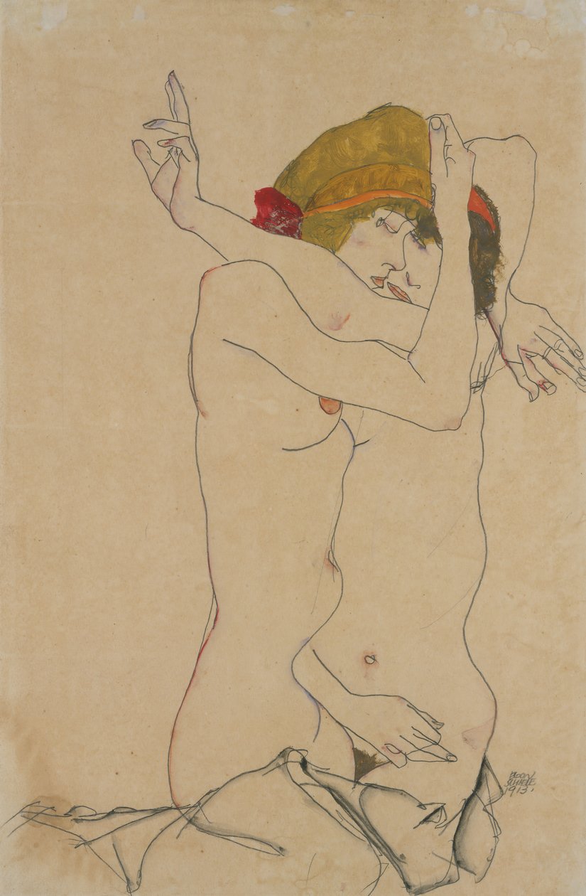 Duas mulheres abraçando, 1913. de Egon Schiele