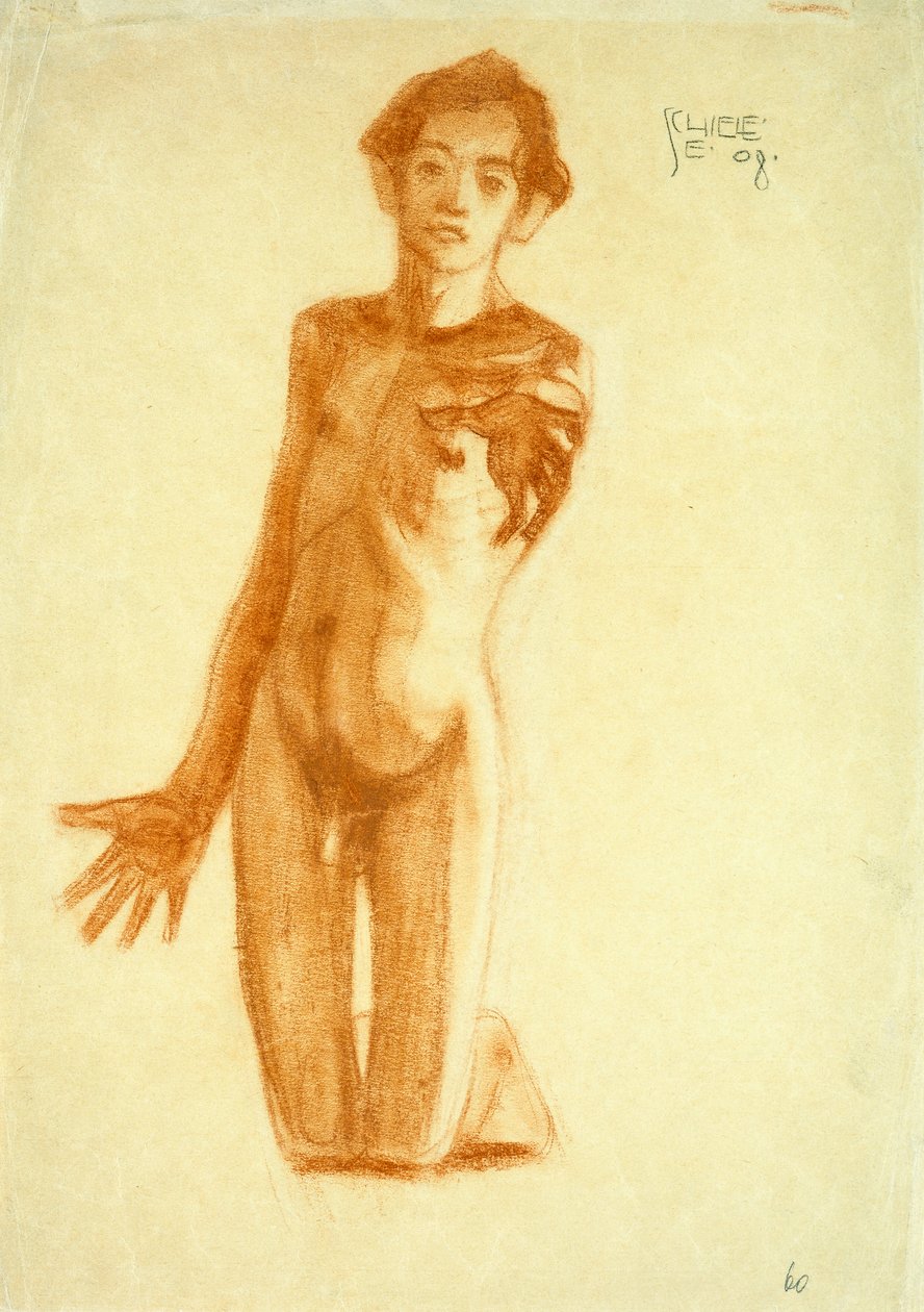 Jovem ajoelhado, 1908 de Egon Schiele