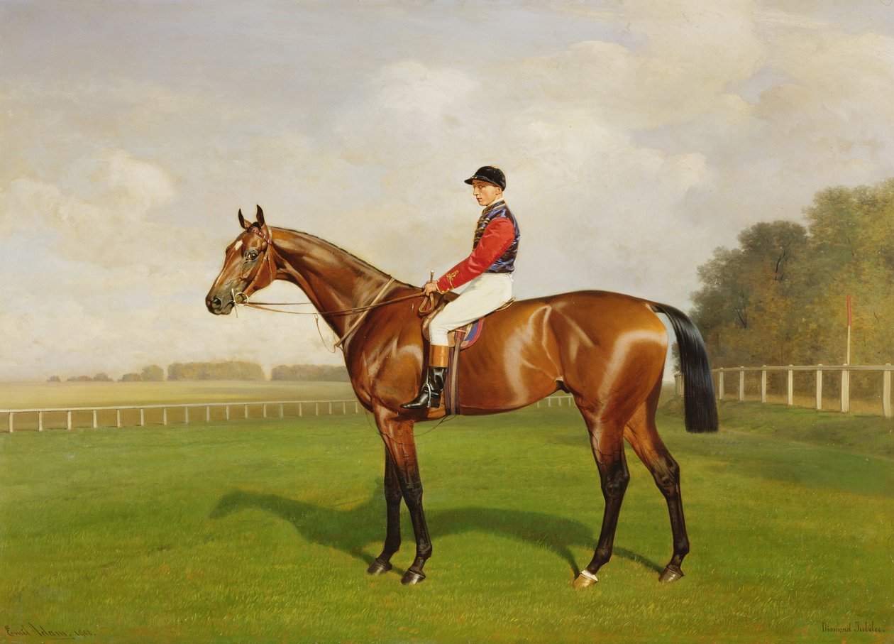 Jubileu de diamante, vencedor do Derby de 1900, 1900 óleo sobre tela detalhe de 188214 de Emil Adam