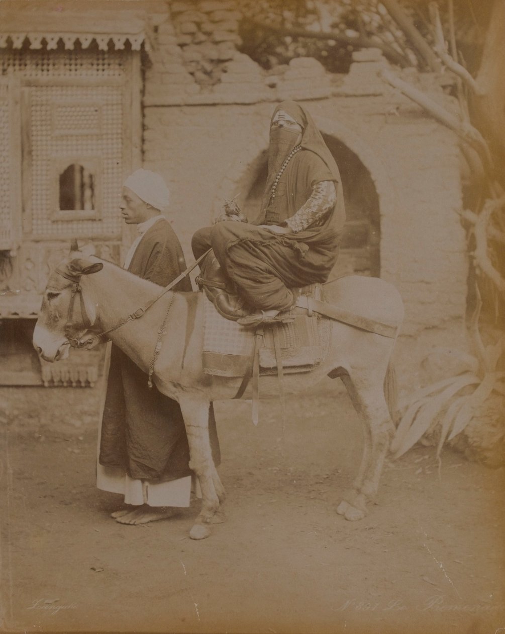 Mulher em um burro, Cairo, 1893 de English Photographer