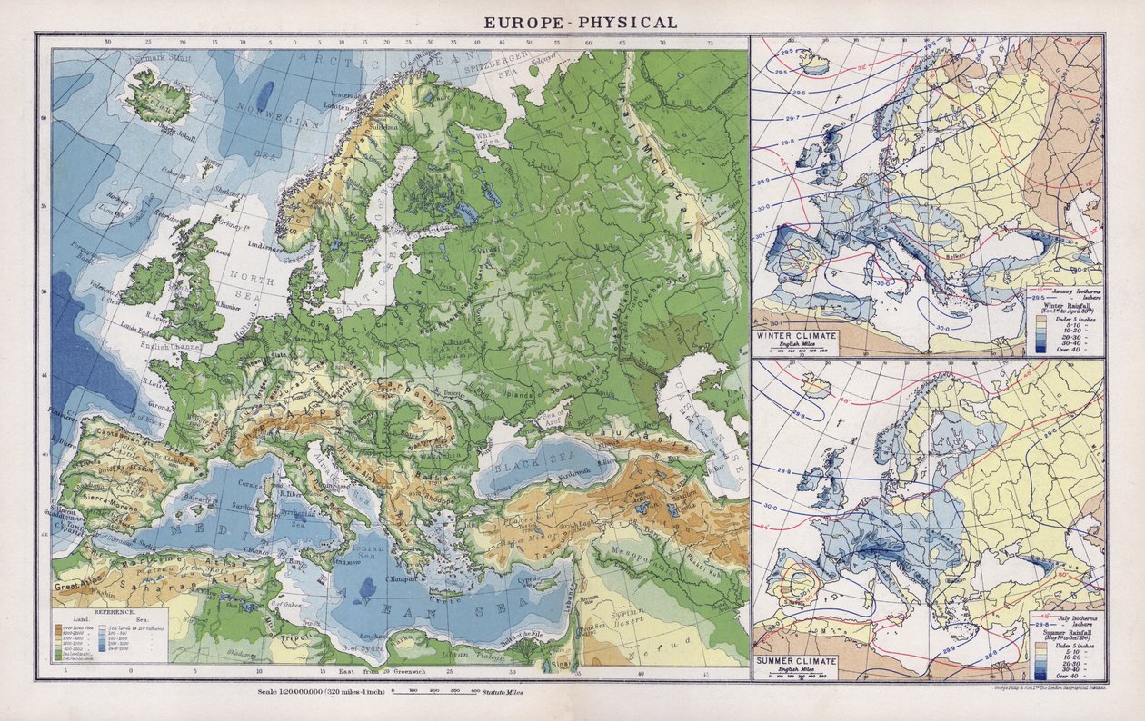 Europa, físico (litografia a cores) de English School