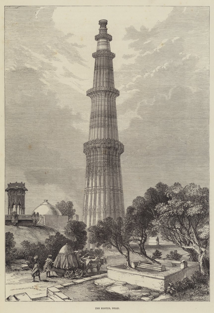 O Kootub, Delhi (gravura) de English School