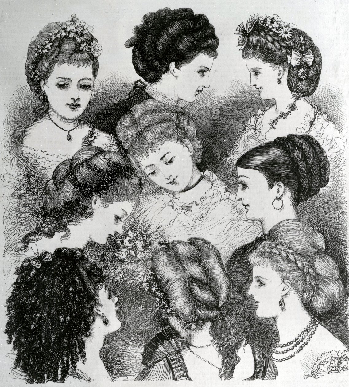 As modas atuais no cabelo, 1870 de English School