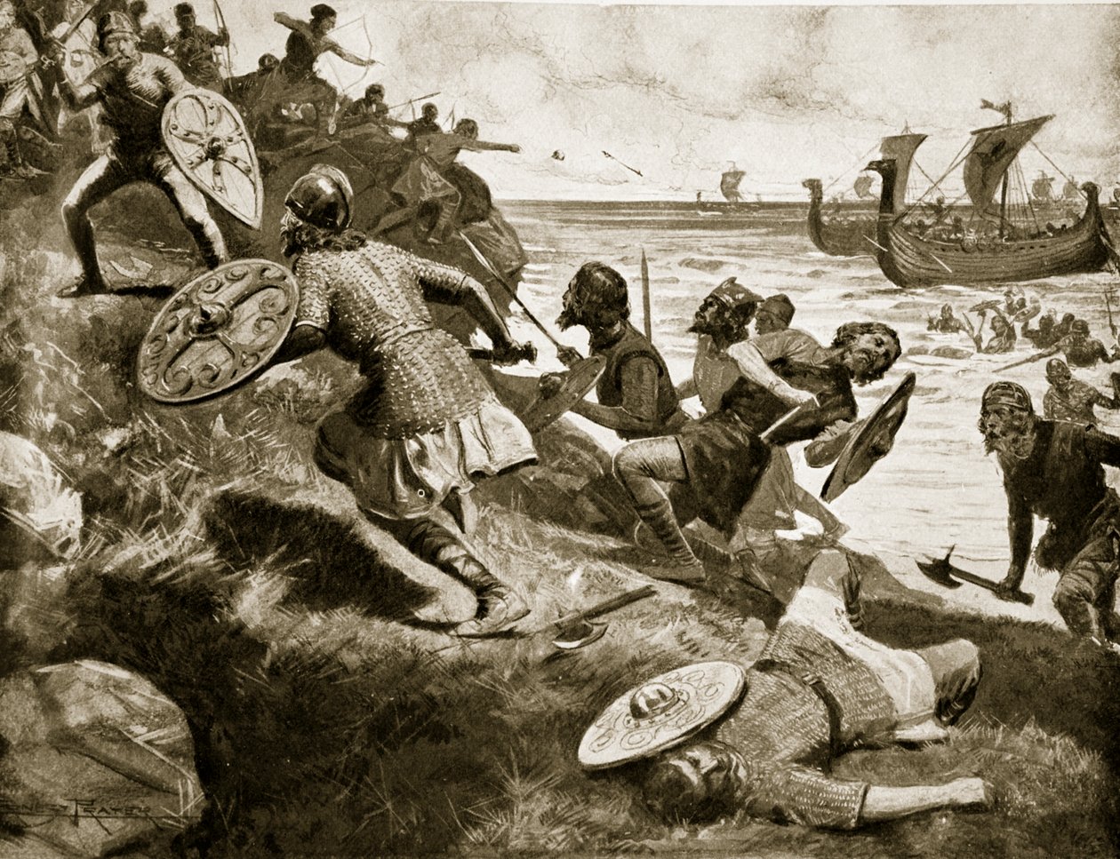 Rei Caedwalla ataca a Ilha de Wight, 686, ilustração de "A História da Nação" de Ernest Prater