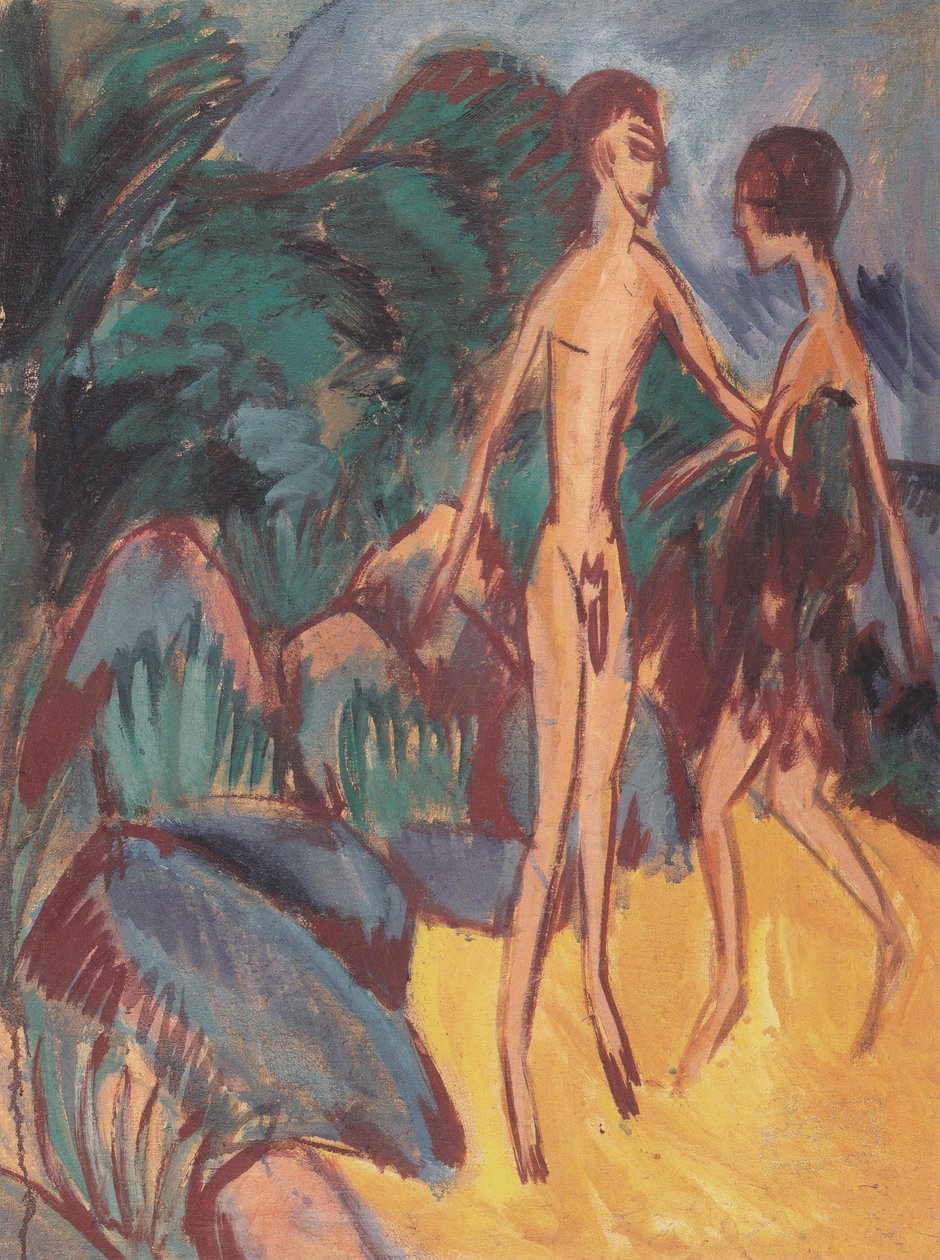 Jovem homem nu e garota na praia | Ernst Ludwig Kirchner