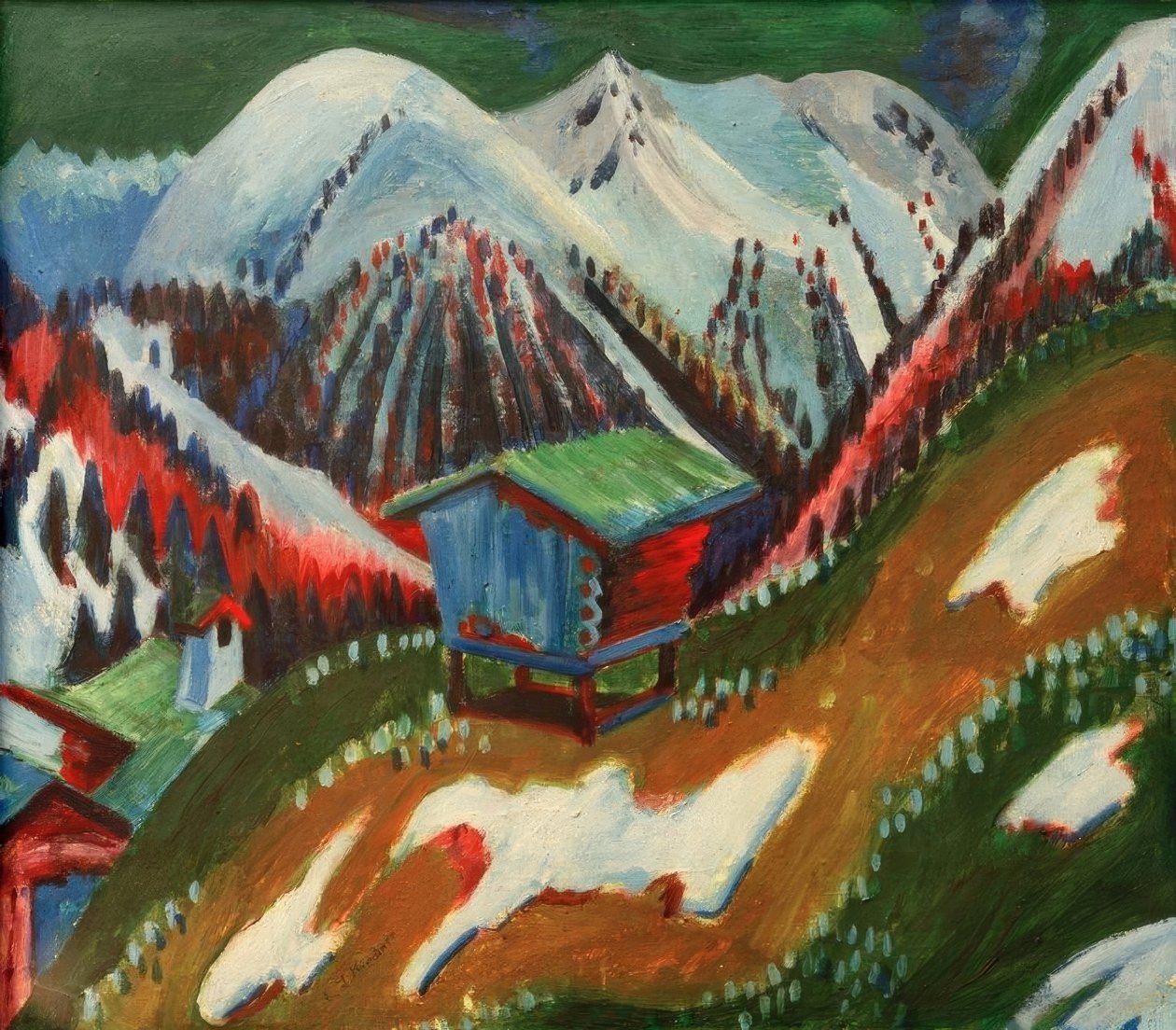 Snowmelt. Paisagem montanhosa com cabana alpina de Ernst Ludwig Kirchner