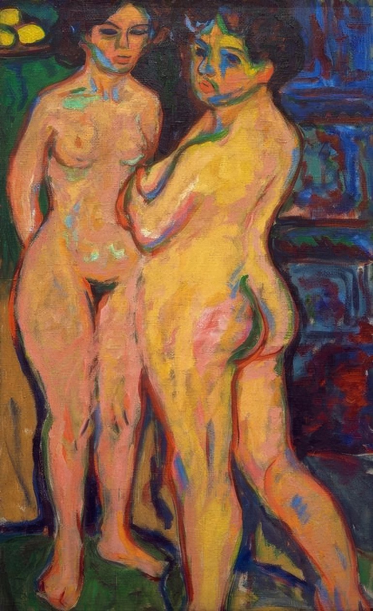 Meninas nuas em pé no fogão | Ernst Ludwig Kirchner