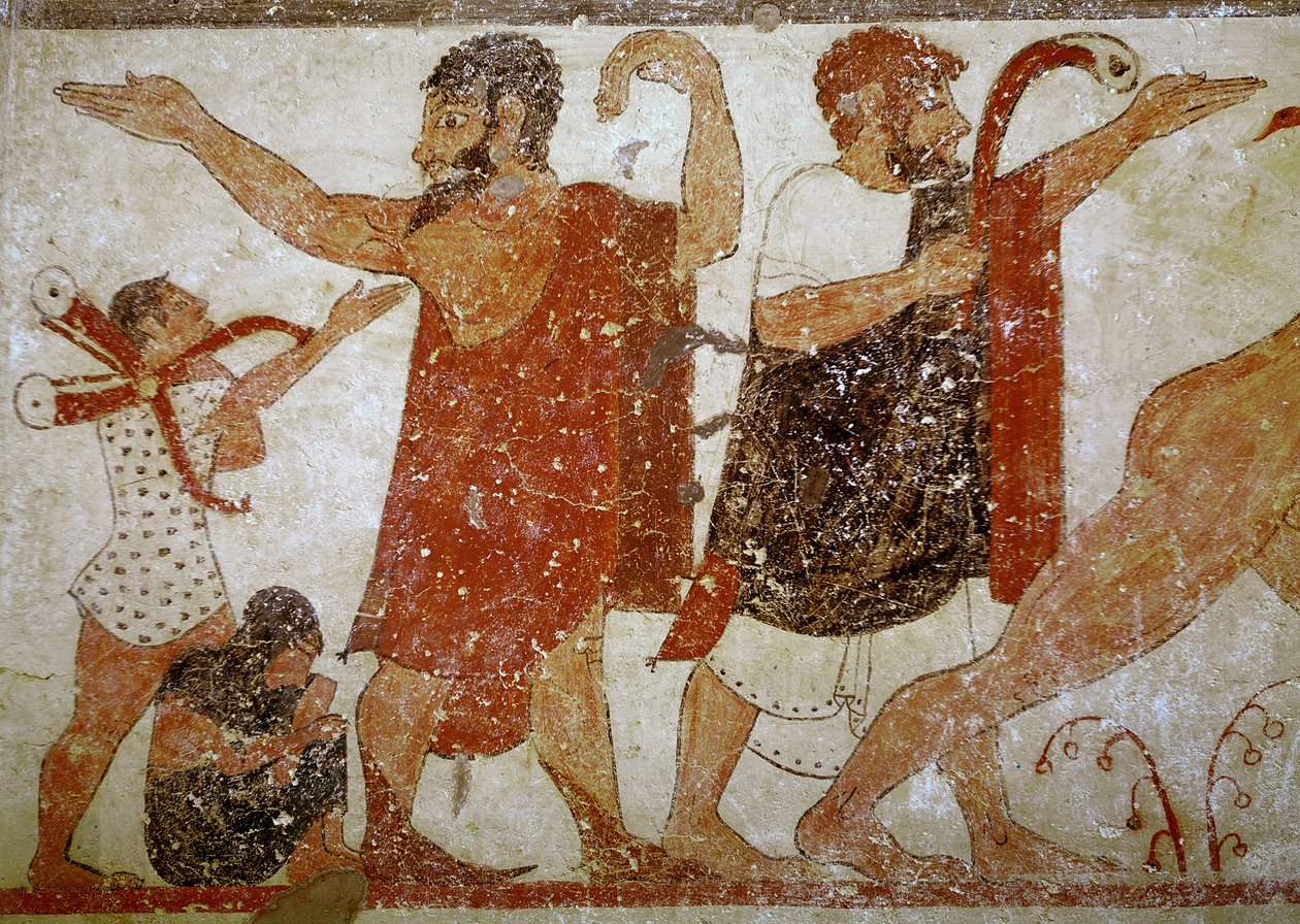 Dois homens, do túmulo dos Auguros, c.530-520 aC (pintura de parede) de Etruscan