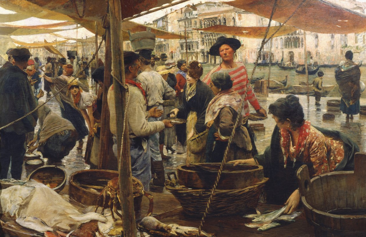 Mercado de Peixe Velho em Veneza de Ettore Tito