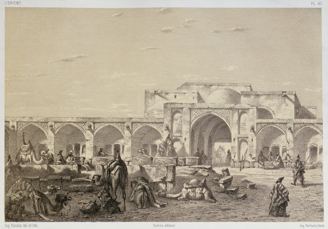 Caravanserai na estrada de Isfahan a Shiraz de Eugene Flandin