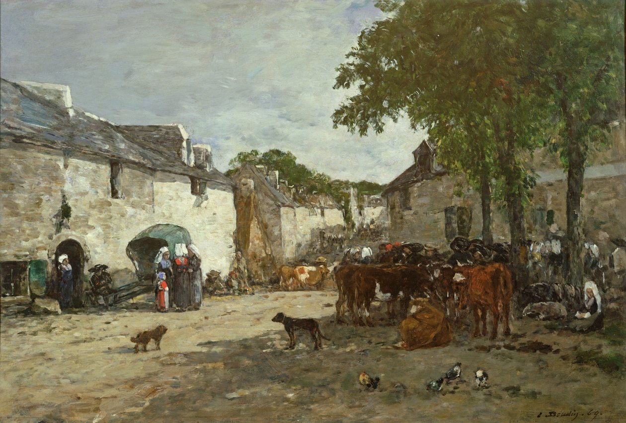 Mercado de Animais em Daoulas, 1869 de Eugene Louis Boudin