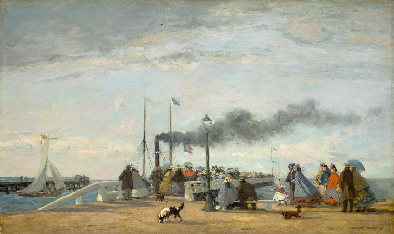 Molhe e cais em Trouville, 1863 (óleo na madeira) de Eugene Louis Boudin