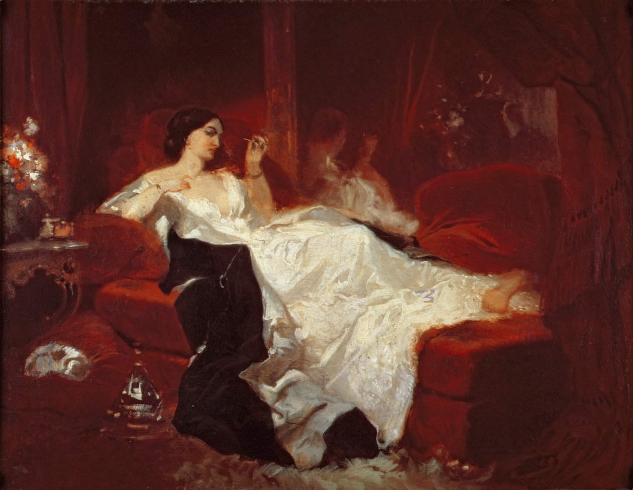 Mulher, vermelho, sofá de Eugene Louis Lami
