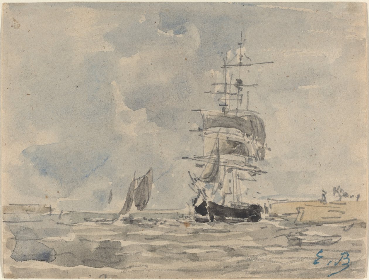 Seascape com veleiro de Eugène Boudin