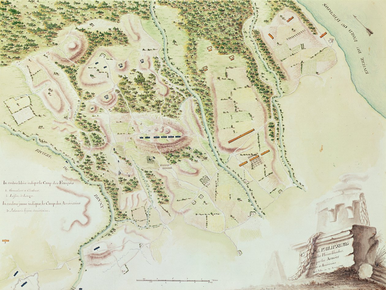 Mapa de Phillipsburg, de &39;Guerra da América&39;, 1782 (gravura de cor) de F. Dubourg